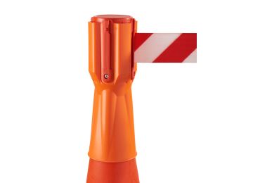 Kazeta na dopravní / silniční kužely Tensacone, oranžová – pásmo 3,65 m, červeno-bílé šrafování