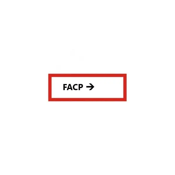 Bezpečnostní požární značení, ''FACP'' se šipkou – fólie, 297×105 mm