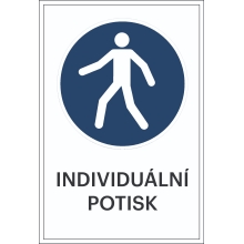 Bezpečnostní příkazové značení, pěší zóna, s možností individuálního textu – fólie, 100×150 mm