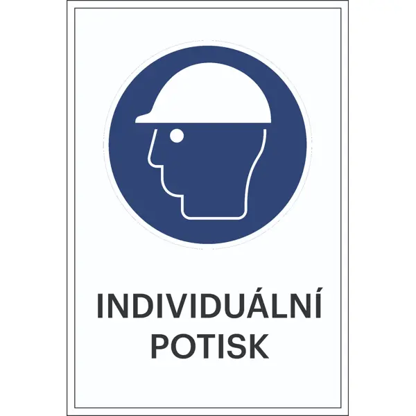 Bezpečnostní příkazové značení, použijte bezpečnostní helmu, s možností individuálního textu – hliníkový kompozit, 500×750 mm