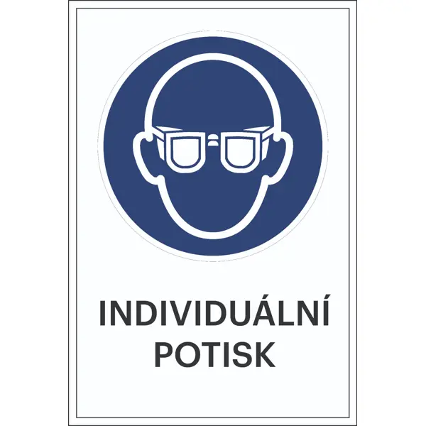 Bezpečnostní příkazové značení, použijte ochranu očí, s možností individuálního textu – plast, 300×450 mm