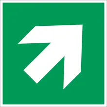 Bezpečnostní únikové značení, diagonální směrová šipka – luminiscenční hliníkový kompozit, 150×150 mm