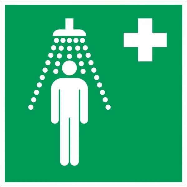 Bezpečnostní únikové značení, nouzová sprcha – luminiscenční vystupující znak, 150×150 mm
