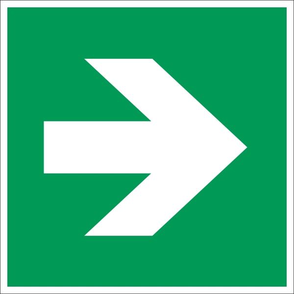 Bezpečnostní únikové značení, směrová šipka – plast, 100×100 mm