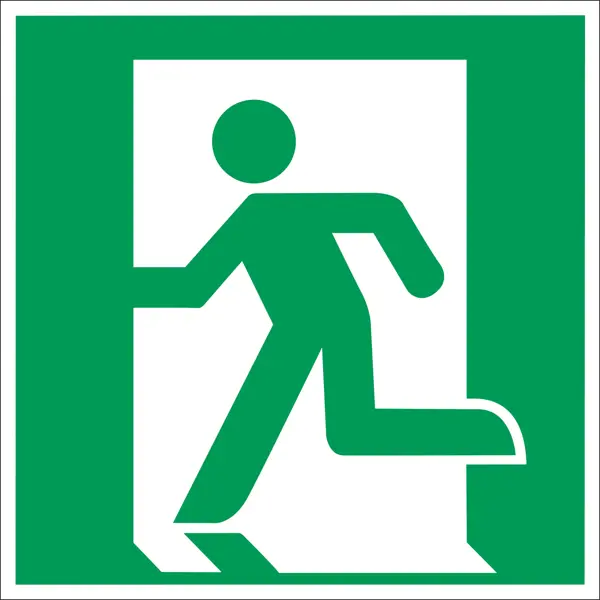 Bezpečnostní únikové značení, úniková cesta vlevo – úhlový znak, 150×150 mm