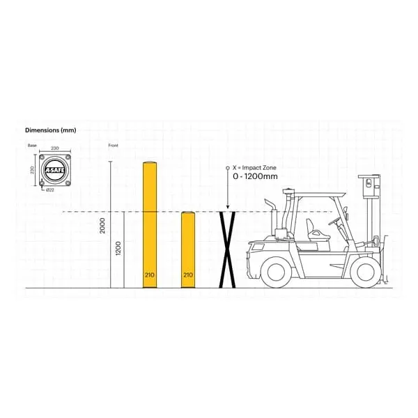 Bezpečnostní zábrana ASAFE, nárazuodolný sloup HeavyDuty Bollard – žlutá, v. 1200 mm, pr. 210 mm