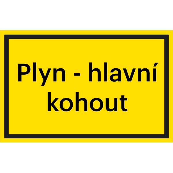 Bezpečnostní značení, ''Plyn – hlavní kohout'' – fólie, 200×133 mm