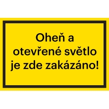 Bezpečnostní značení, zákaz ohně a otevřeného světla – fólie, 200×133 mm