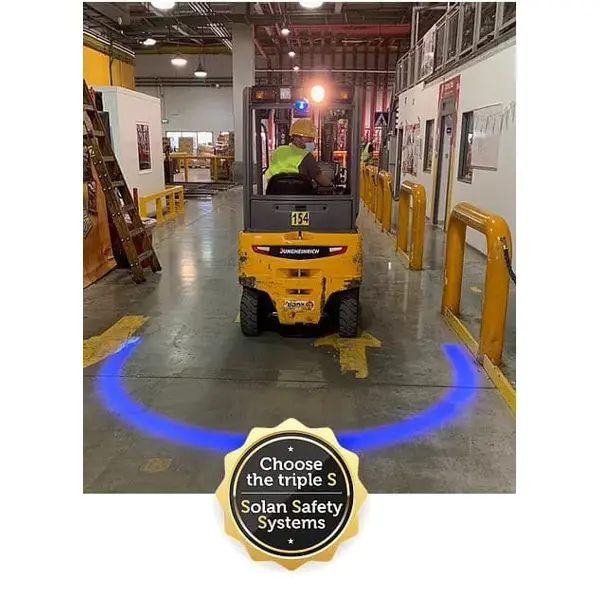 BlueDetect, bezpečnostní obvodové světlo pro VZV s couvacími senzory – 1× Radarový detektor 1× LED světlo 180°, 1× kovový držák