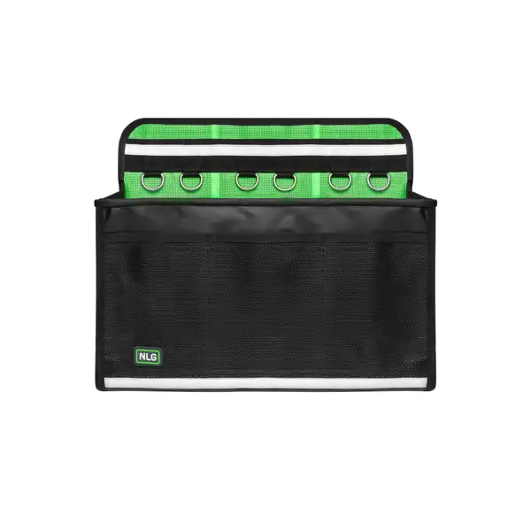 Brašna NLG na nářadí pro zvedací plošiny s nosností 30 kg – PVC, zeleno-černá, 370×540×150 mm