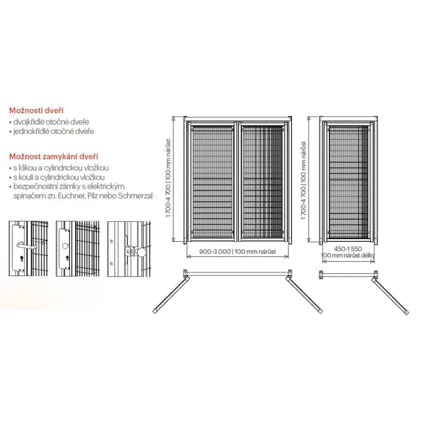 Drátěné a ocelové příčky Modul Vario o délce 15 m a více – pletivo 100×20 mm, drát pr. 2,5 mm, stojka 60×60×2350 mm, pozink, v. 2350 mm