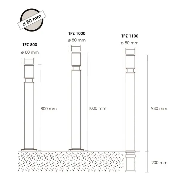 Flexibilní sloupek k zabetonování, výška 1130 (930) mm, pr. 80 mm – hnědá