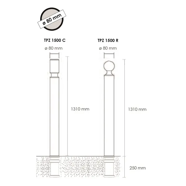 Flexibilní sloupek k zabetonování, výška 1560 (1310) mm, pr. 80 mm – hnědá