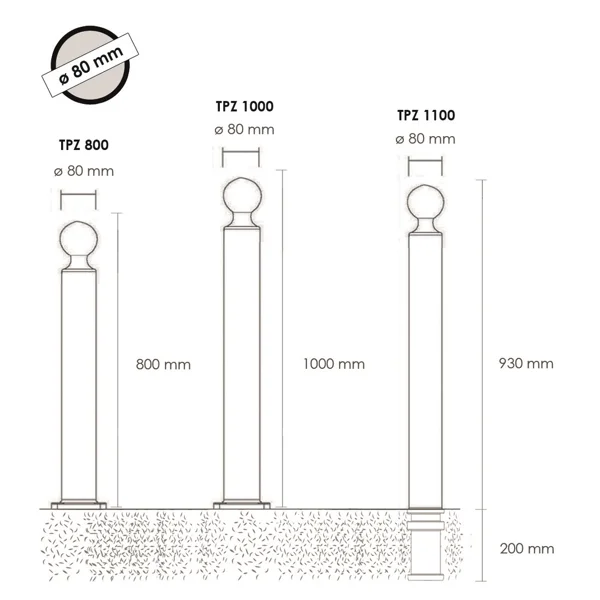 Flexibilní sloupek, výška 800 mm, pr. 80 mm – černá