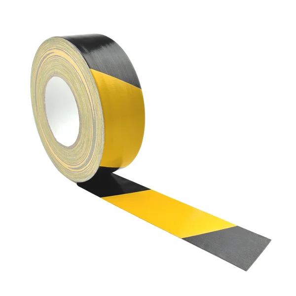 Hladká textilní páska WT-5561 – textil potažený PE, žluto-černá, směřující vpravo, 25 mm × 50 m