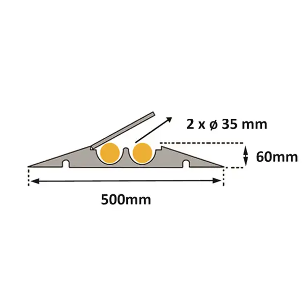 Kabelový přejezd, most 10 t – 400×500×65 mm, žluto-černá