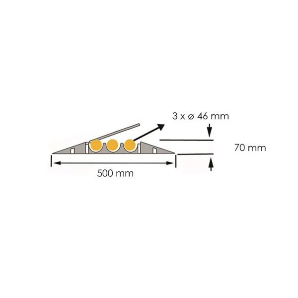 Kabelový přejezd, most 20t, rohový díl pravý 30° – 600×500×70 mm, žluto-černá