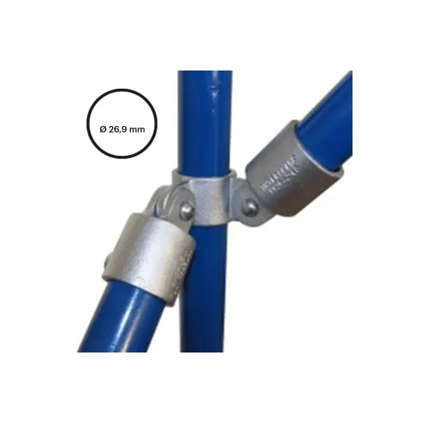 Konstrukční fitinka, spojka ocelových trubek pr. 26,9 mm – dvojitá kloubová spojka, rohová 168-A27