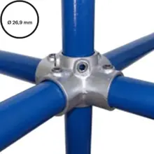 Konstrukční fitinka, spojka ocelových trubek pr. 26,9 mm – úhlový spojovací kříž, ježek 158-A27