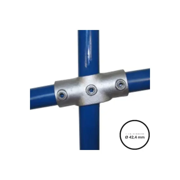 Konstrukční fitinka, spojka ocelových trubek pr. 42,4 mm – úhlový kříž 0-11°s průběžným napojením, 156-C42