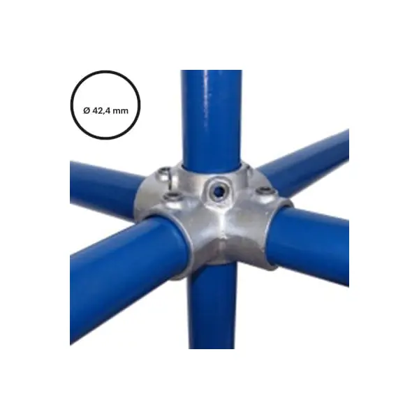 Konstrukční fitinka, spojka ocelových trubek pr. 42,4 mm – úhlový spojovací kříž, ježek 158-C42