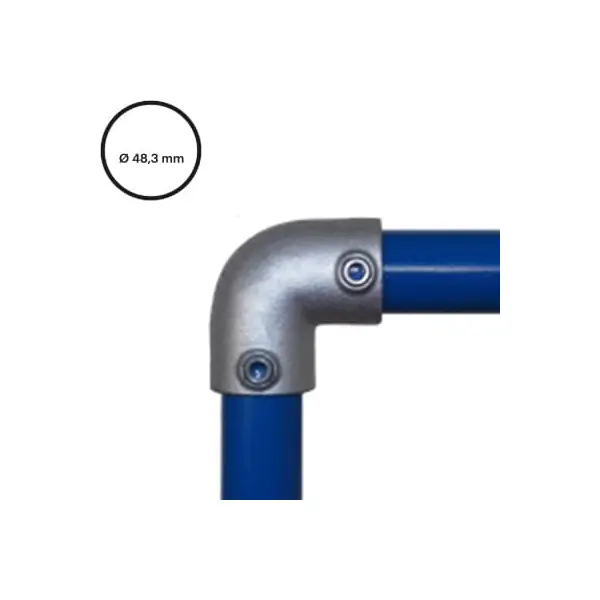 Konstrukční fitinka, spojka ocelových trubek pr. 48,3 mm – koleno 125-D48