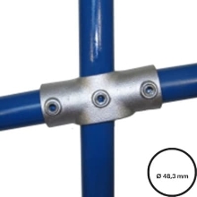 Konstrukční fitinka, spojka ocelových trubek pr. 48,3 mm – úhlový kříž 0-11 0-11 stupňů s průběžným napojením, 156-D48