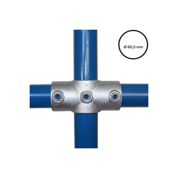 Konstrukční fitinka, spojka ocelových trubek pr. 60,3 mm – průběžný kříž (středový) 119-E60