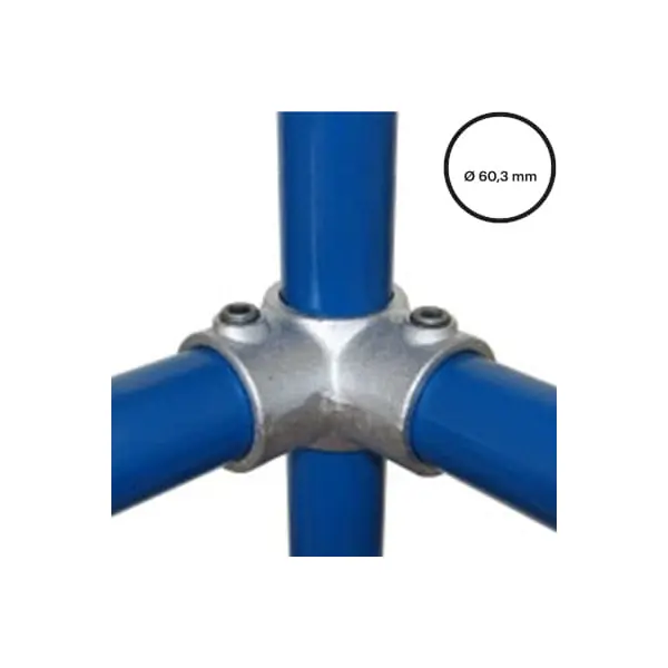 Konstrukční fitinka, spojka ocelových trubek pr. 60,3 mm – rohový průběžný spoj (středový) 116-E60
