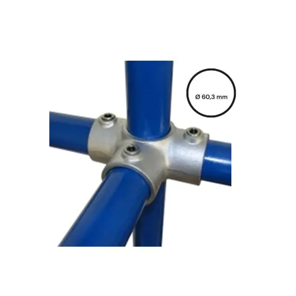 Konstrukční fitinka, spojka ocelových trubek pr. 60,3 mm – úhlový spojovací kříž 176-E60