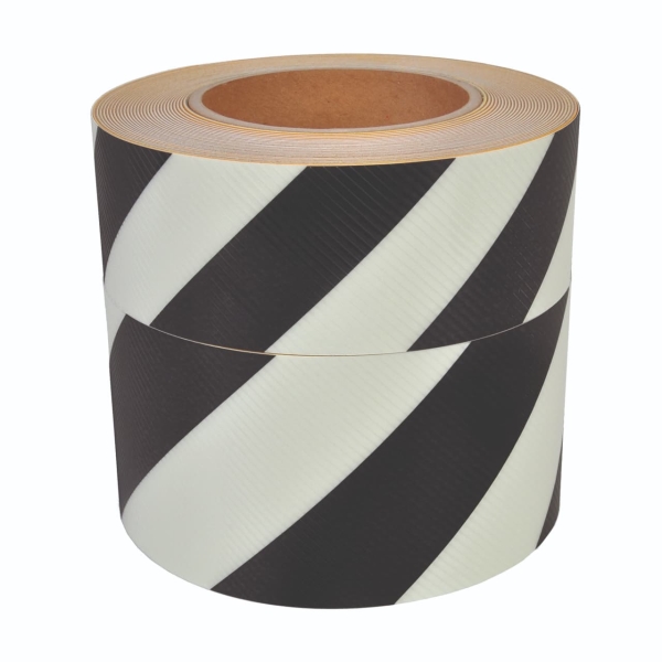 Luminiscenční podlahová a nástěnná páska, pruhy – protiskluzové PVC, černá, 25 mm × 10 m