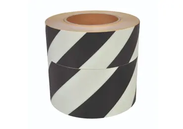 Luminiscenční podlahová a nástěnná páska (s protiskluzovým povrchem) – PVC, černé pruhy