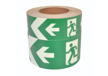 Luminiscenční podlahová a nástěnná páska (s protiskluzovým povrchem)– PVC, úniková značka ukazující vlevo