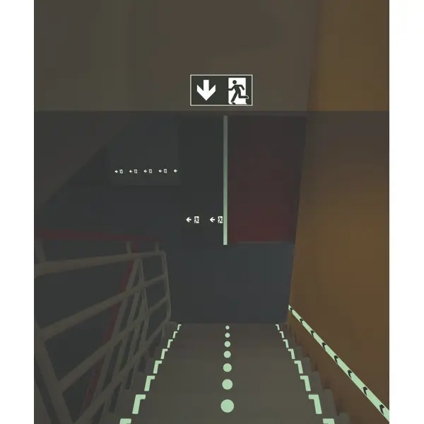 Luminiscenční podlahová a nástěnná páska, směrové pruhové značení – PVC, černá, 75 mm × 10 m