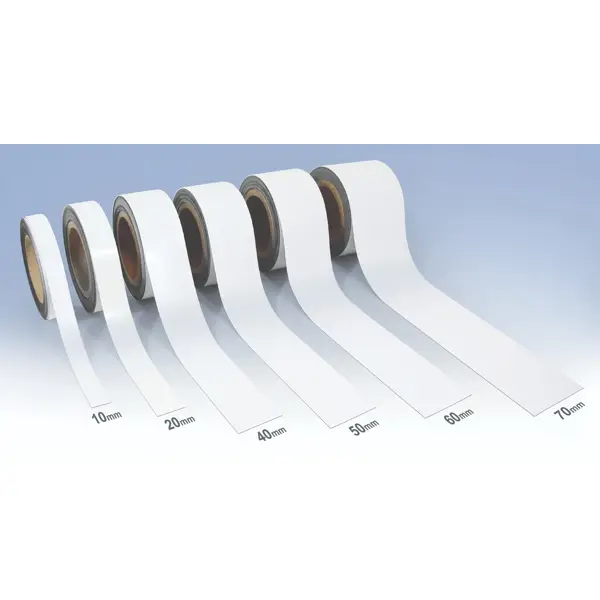 Magnetické přepisovatelné pásky na regály – bílé, 80 mm × 10 m
