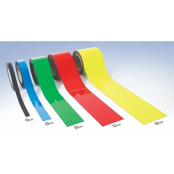 Magnetické přepisovatelné pásky na regály – červená, 20 mm × 10 m
