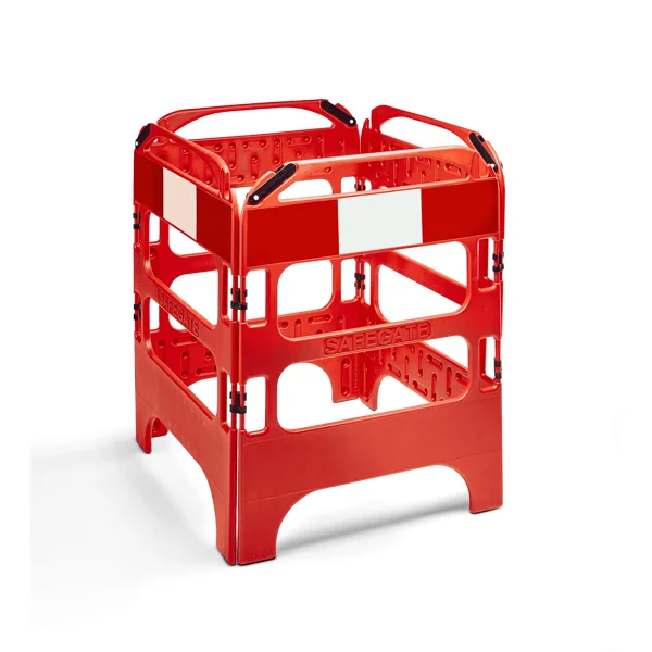 Mobilní plastová zábrana skládací Safegate, 4segmentová – červená