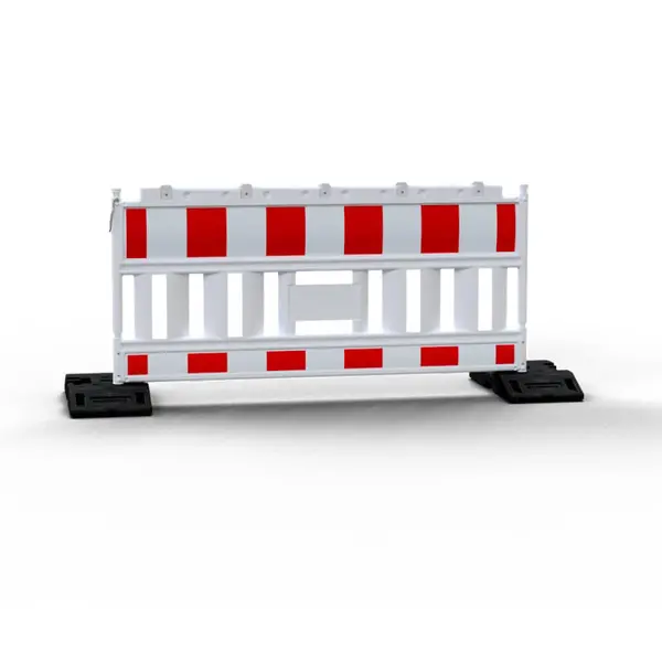 Mobilní silniční plastová zábrana EURO2 bez světelného adaptéru s patkou – retroreflexní fólie RA1, červeno-bílá, 2,1×1 m