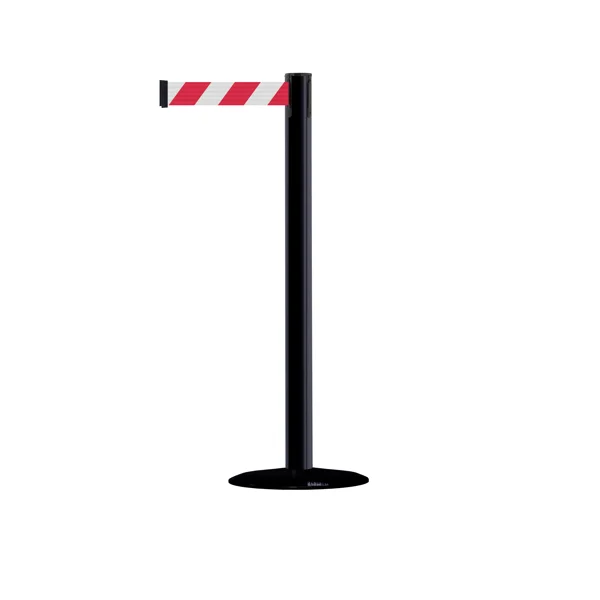 Mobilní zahrazovací sloupek Advance s podstavou Universal, černý – červeno-bílé pásmo 3,65 m
