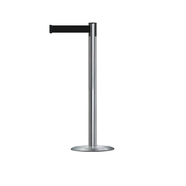 Mobilní zahrazovací sloupek Advance s podstavou Universal, kartáčovaná nerez – černé pásmo 3,65 m