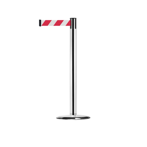 Mobilní zahrazovací sloupek Advance s podstavou Universal, leštěný chrom – červeno-bílé pásmo 3,65 m