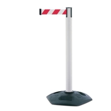Mobilní zahrazovací sloupek Heavy Duty, bílý – červeno-bílé pásmo 3,65 m