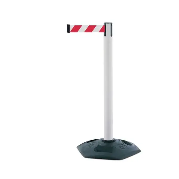 Mobilní zahrazovací sloupek Heavy Duty, bílý – červeno-bílé pásmo 3,65 m