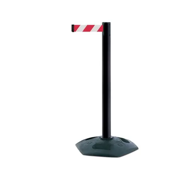 Mobilní zahrazovací sloupek Heavy Duty, černý – červeno-bílé pásmo 3,65 m