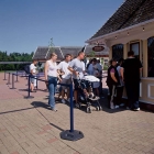 Mobilní zahrazovací sloupek Heavy Duty, modrá – samonavíjecí pásmo 3,65 m, černá