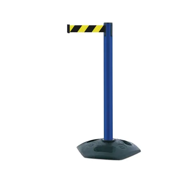 Mobilní zahrazovací sloupek Heavy Duty, modrý – žluto-černé pásmo 3,65 m