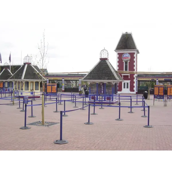 Mobilní zahrazovací sloupek Heavy Duty, žlutá – samonavíjecí pásmo 3,65 m, červeno-bílé šrafování