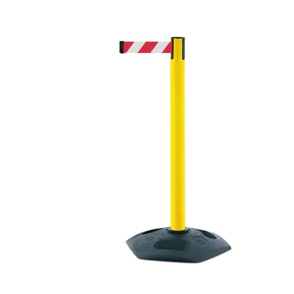 Mobilní zahrazovací sloupek Heavy Duty, žlutý – červeno-bílé pásmo 3,65 m