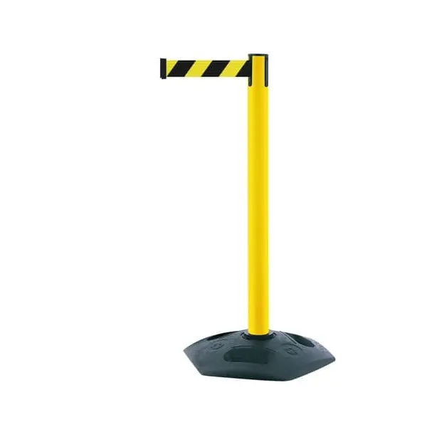 Mobilní zahrazovací sloupek Heavy Duty, žlutý – žluto-černé pásmo 3,65 m