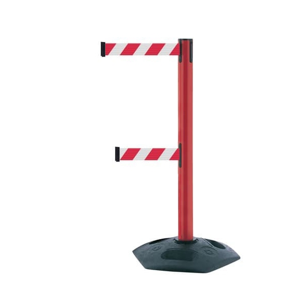 Mobilní zahrazovací sloupek HeavyDuty DualLine, červený – červeno-bílé pásmo 3,65 m